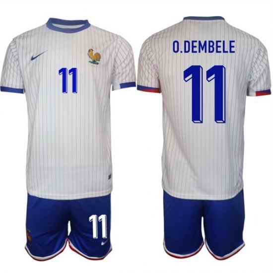 Men France 11 Ousmane Demb E9l E9 White 2024 25 Away Soccer Jersey Suit
